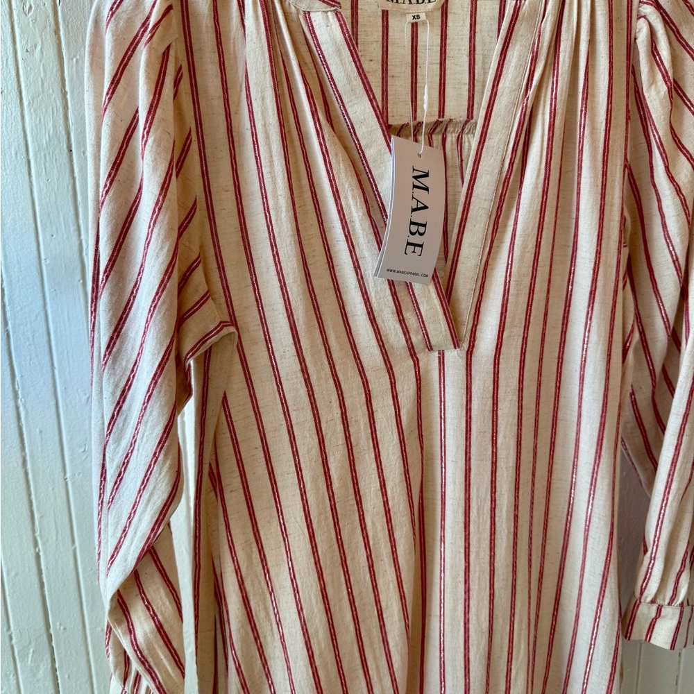 M.A.B.E. Myra Striped Kaftan in Red and Cream - Picture 2 of 5